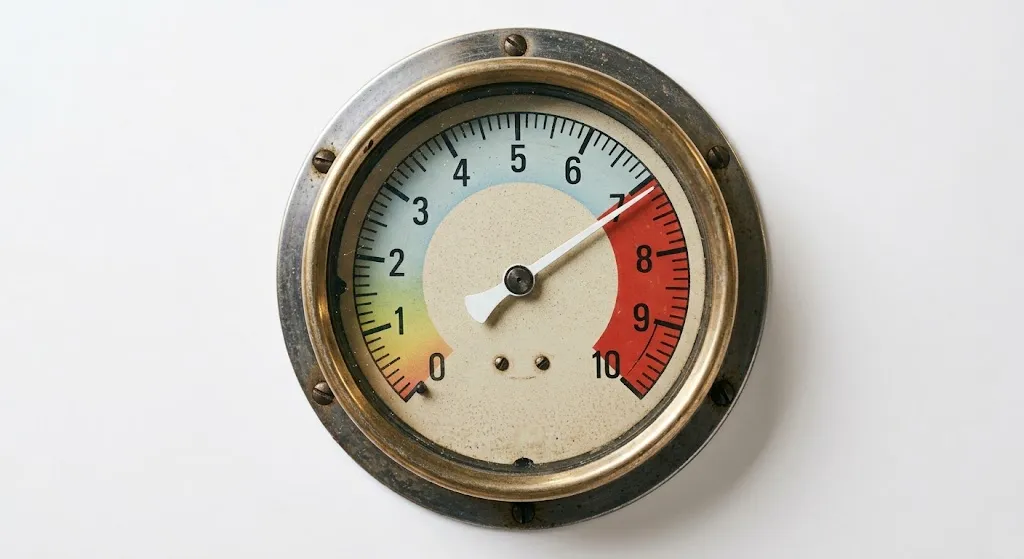 Pressure gauge pointing just past 7 out of 10 — RPE training scale