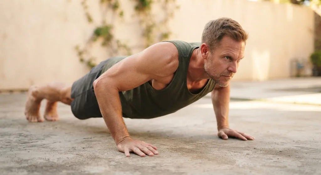 Person doing push-ups on a yoga mat — bodyweight strength training