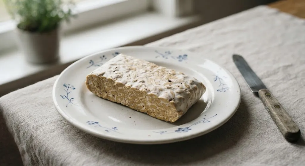 Block of tempeh sliced into cubes — fermented soy protein for lifters